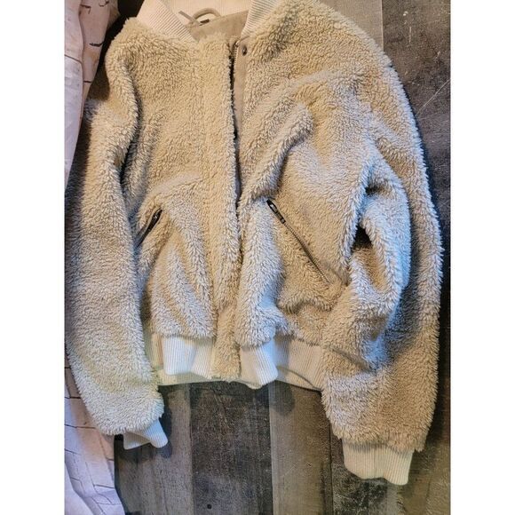 Free people off white Sherpa‎ bomber jacket womens - Picture 2 of 7